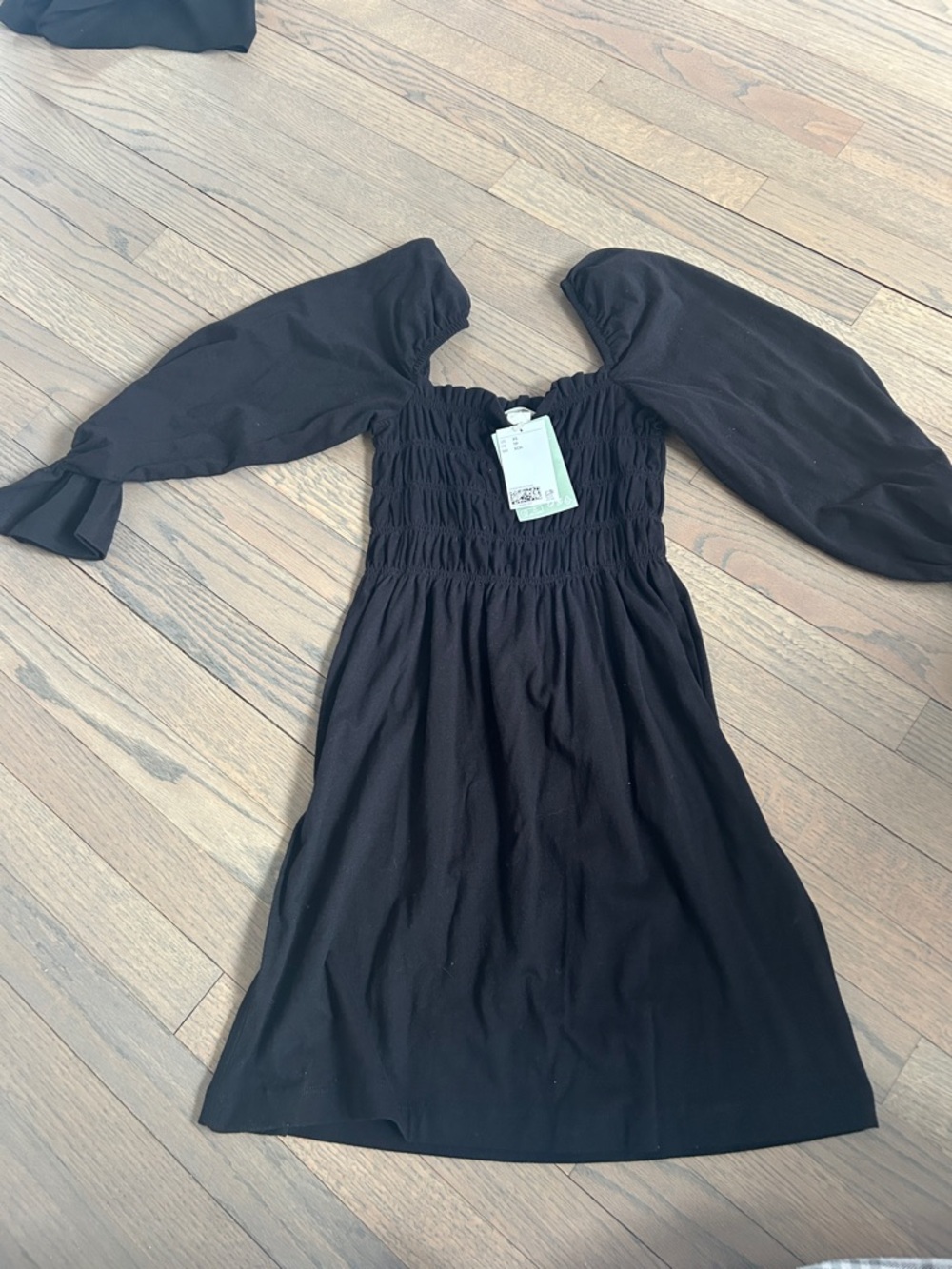 Black Puff Sleeve Smocked Waist Mini Dress